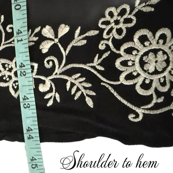 PARAPHRASE Linen Blend Black Fit Flare Dress Midi Embroidered Floral Size 6 - Picture 12 of 13